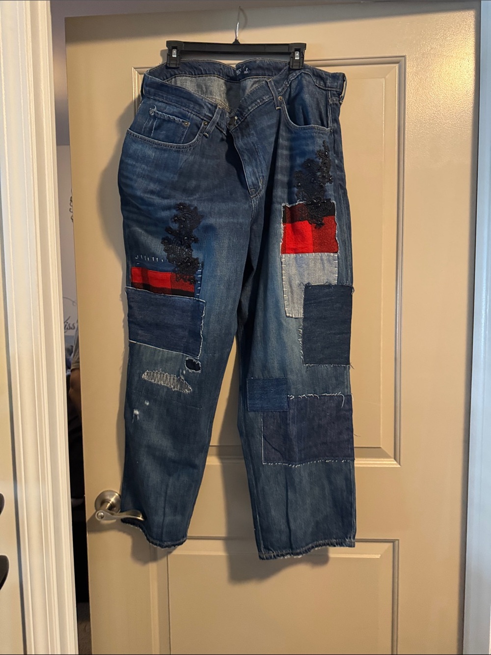 Lauren Ralph Lauren Blue Patchwork Relaxed Jeans with Red Accents